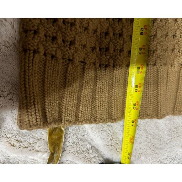 Saks Fifth Avenue Wool Cardigan Womens Medium Camel Tan Sweater Velvet Belt - Picture 6 of 7